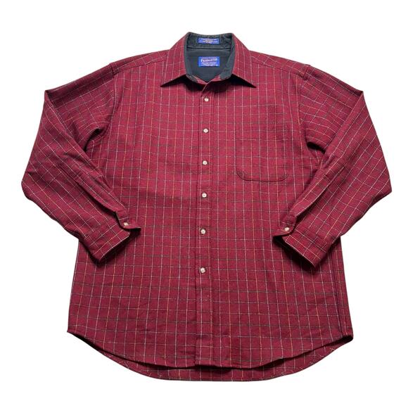 Vintage Pendleton Lodge Shirt Red Plaid 100% Virgin Wool Men’s Large western - Picture 1 of 11